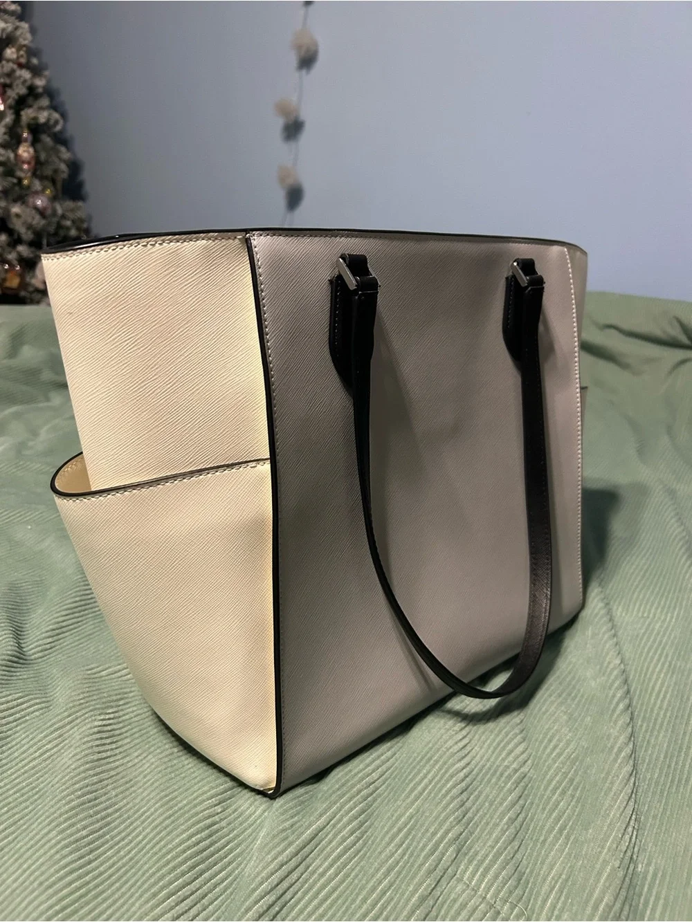 kate spade Cream and Black Structured Saffiano Tote